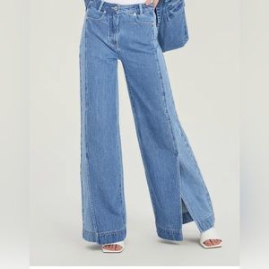 Something Navy Two-Toned Wide Leg Denim with Slits